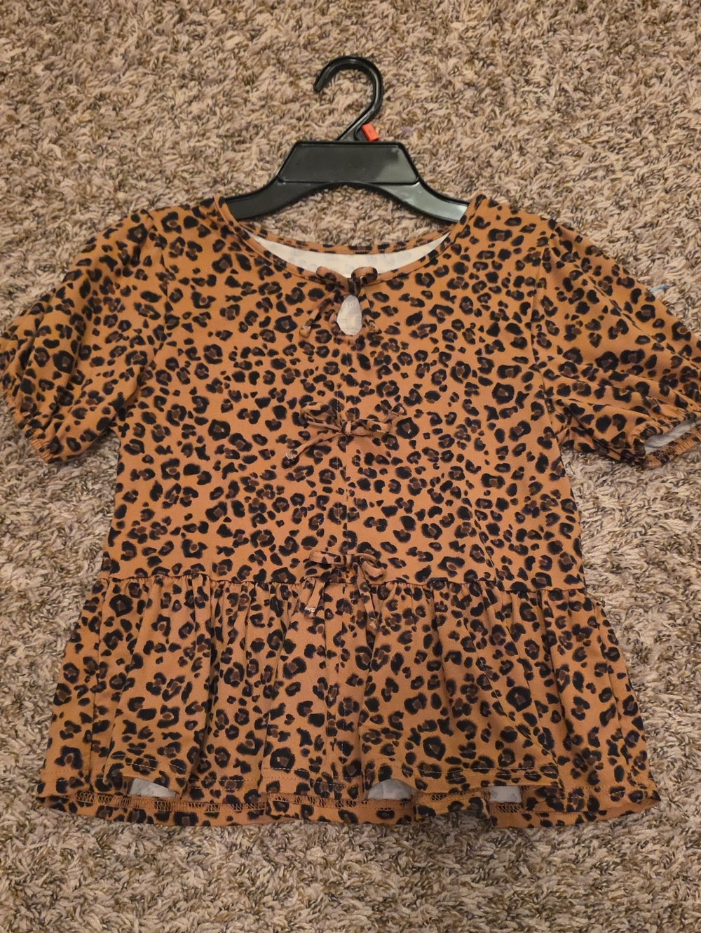 SO Girls' Leopard Print Peplum Tee - Brown and Black, Size 10/12